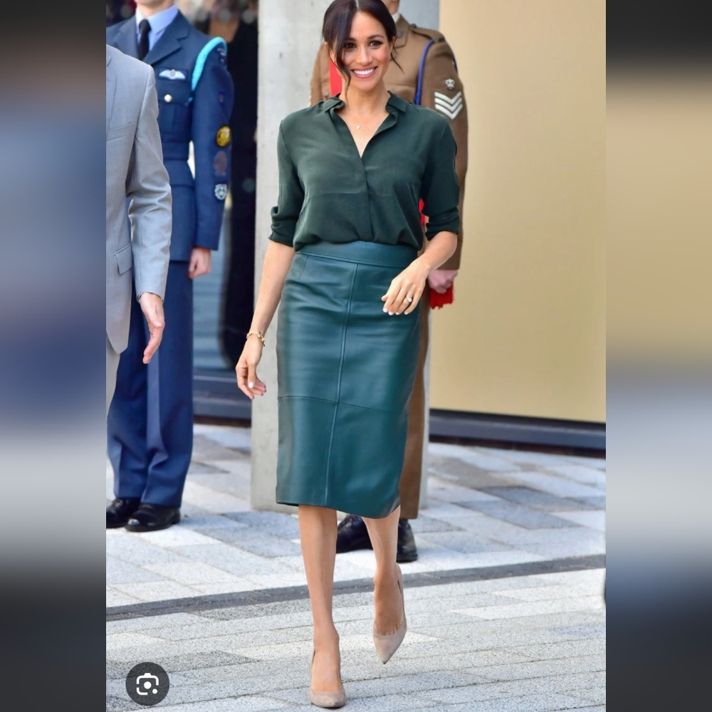 Faux Leather Teal Green Mid Length Skirt